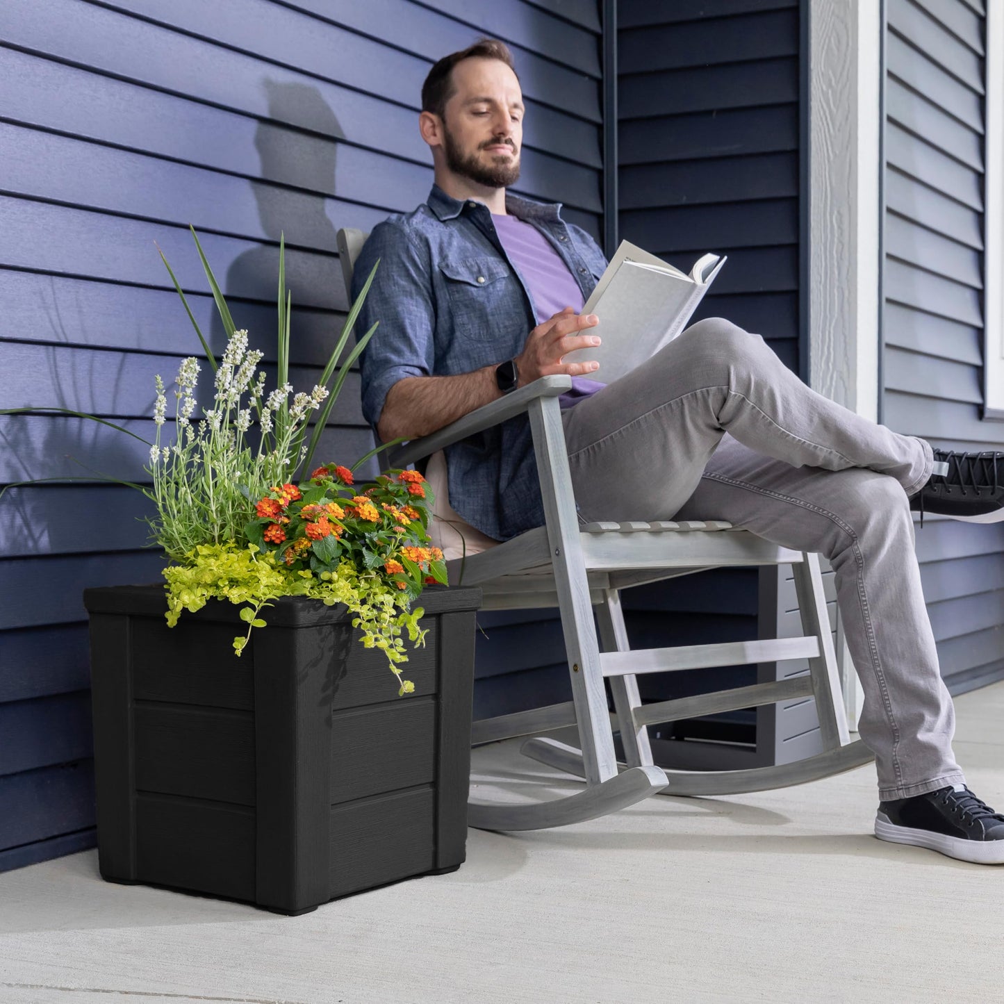Step2 Lakewood Planter Box™ 2-Pack, Planters for Indoor or Outdoor Plants, Gardening and Flower Pot for Patio or Porch, Durable Plastic, Black