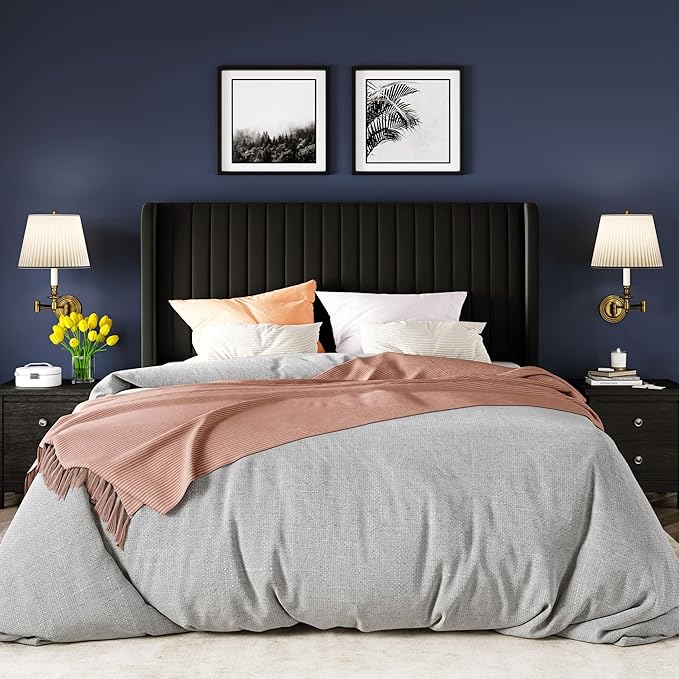 Allewie Full Size Velvet Bed Frame/Vertical Channel Tufted Wingback