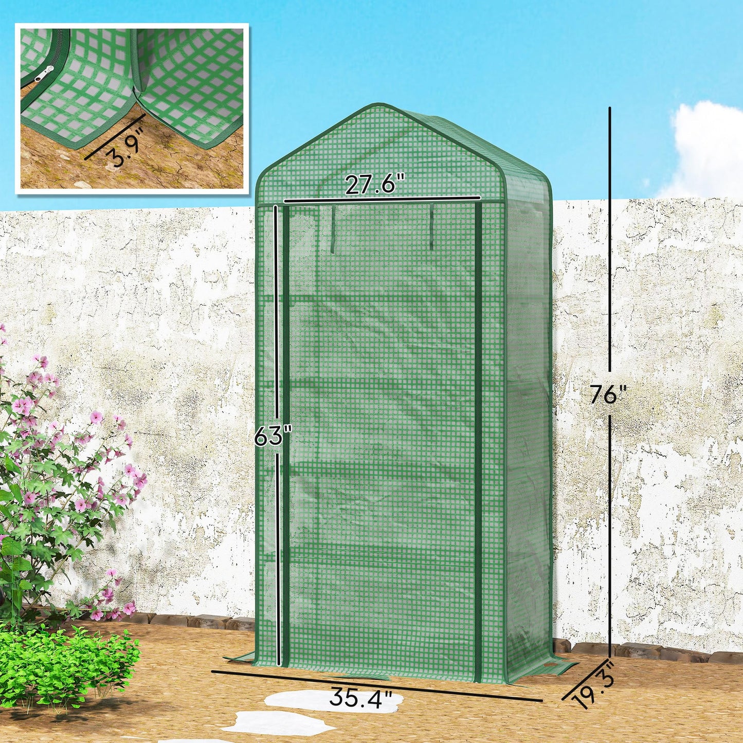 Outsunny 5 Tier Mini Greenhouse, 76" x 35.4" x 19.3" Small Portable Greenhouse with Reinforced PE Cover, Roll-Up Zippered Door, for Indoor Outdoor Garden Yard Backyard, Green