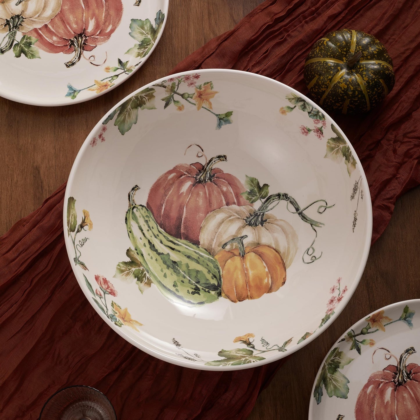 Bico Pumpkin Feast Ceramic 13 inch Serving Bowl, Microwave & Dishwasher Safe