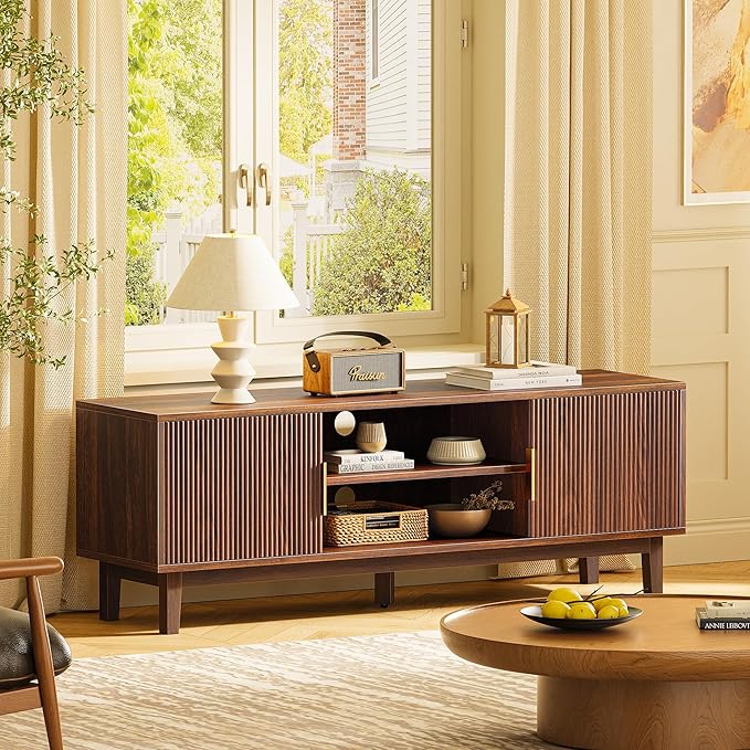 PRAISUN 54 Inch TV Stand for 50, 55 Inch TV, Fluted Entertainment Center