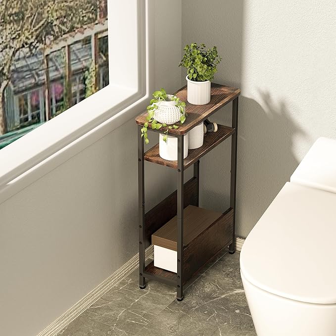 THUMEYE 7.1" Narrow Side Table for Small Spaces, 3 Tier Small End Table