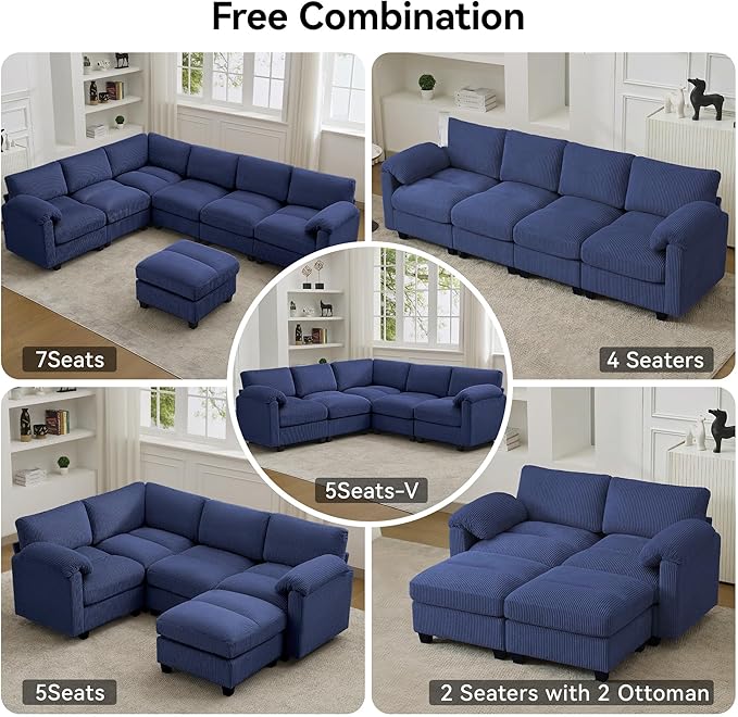 114'' Sectional 4 Seater Couch, Oversized Modular Couches