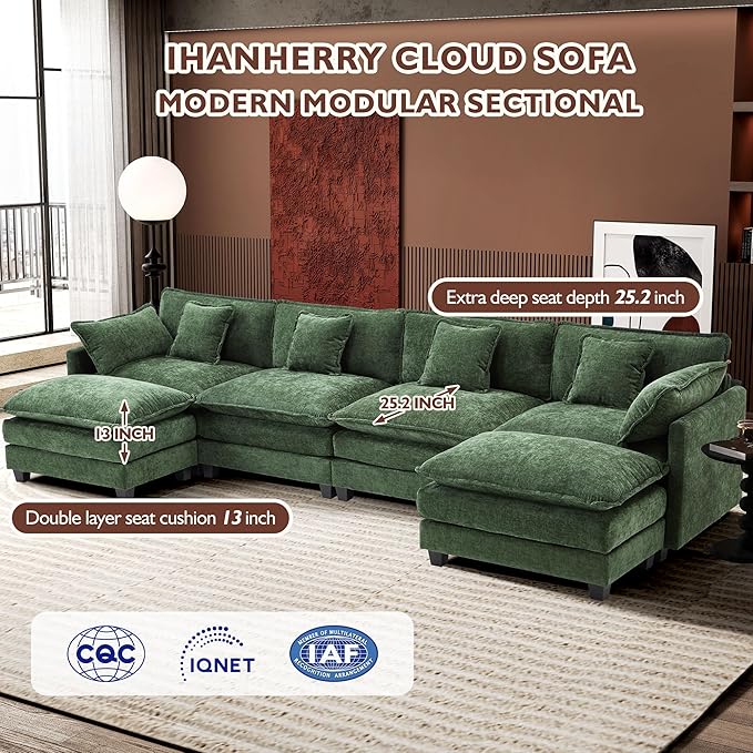 Ihanherry 146" U-Shaped Modern Sofa Modular Sectional Cloud Couch