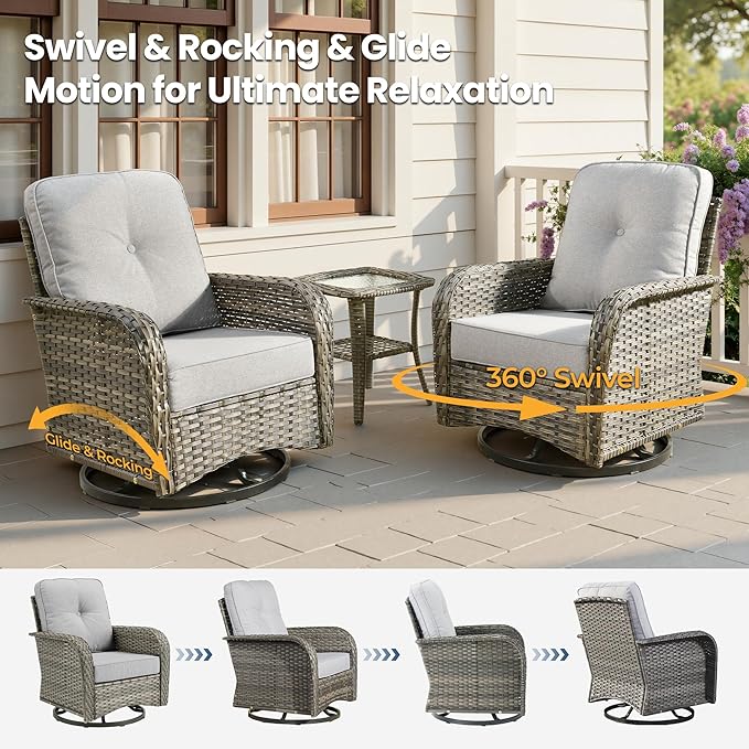 Weaxty Outdoor Swivel Rocker Patio Chairs, 3 Pieces Patio Furniture Set