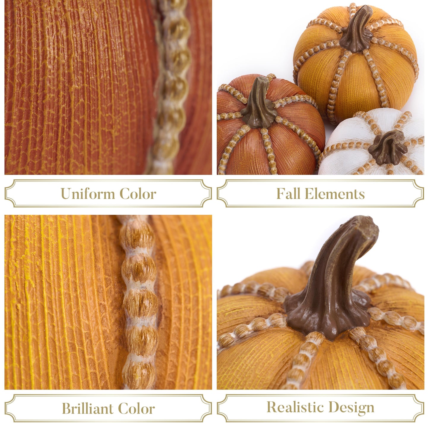 Valery Madelyn Fall Decorations for Home, Set of 3 Resin Fall Pumpkin Decor Indoor, Decorative Pumpkins Table Centerpieces Autumn Thanksgiving Halloween Decorations, 3.5 Inch