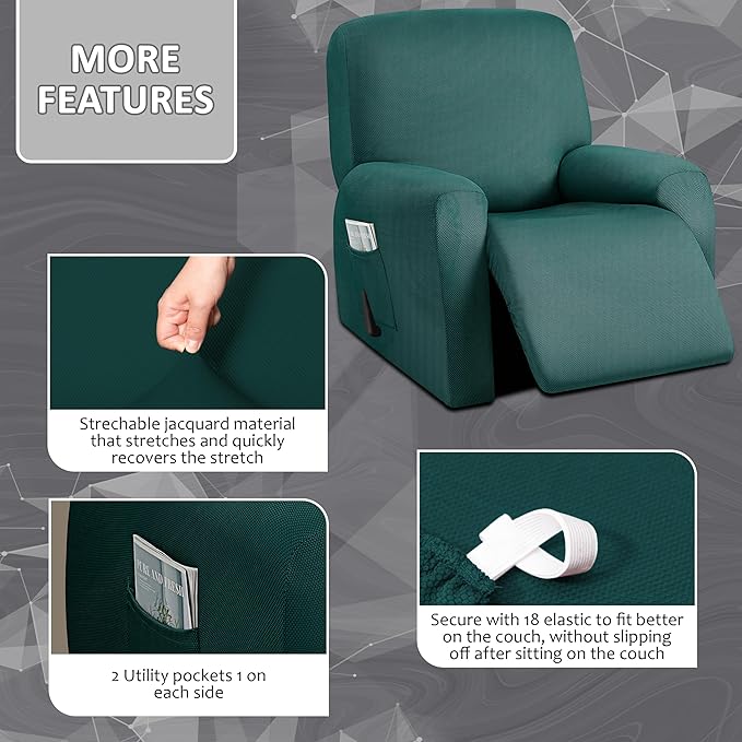 ULTICOR 4-Piece, 1 Seat Recliner Cover, Yarn Dyed Reclining Chair Covers