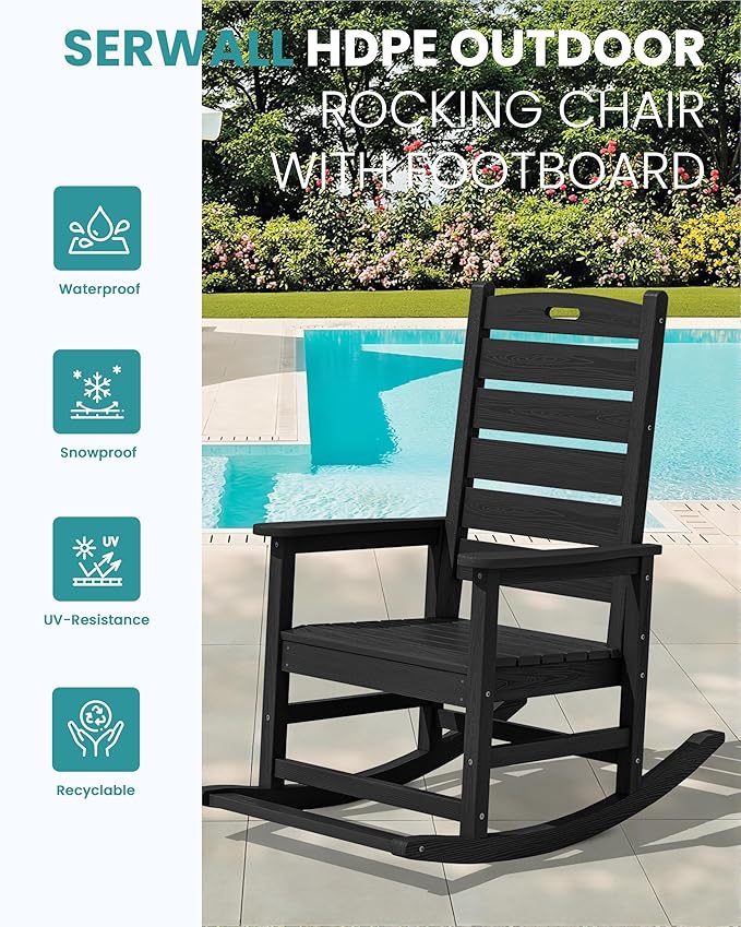 SERWALL Outdoor Rocking Chair Set of 4, Oversized HDPE Patio Rocking Chair