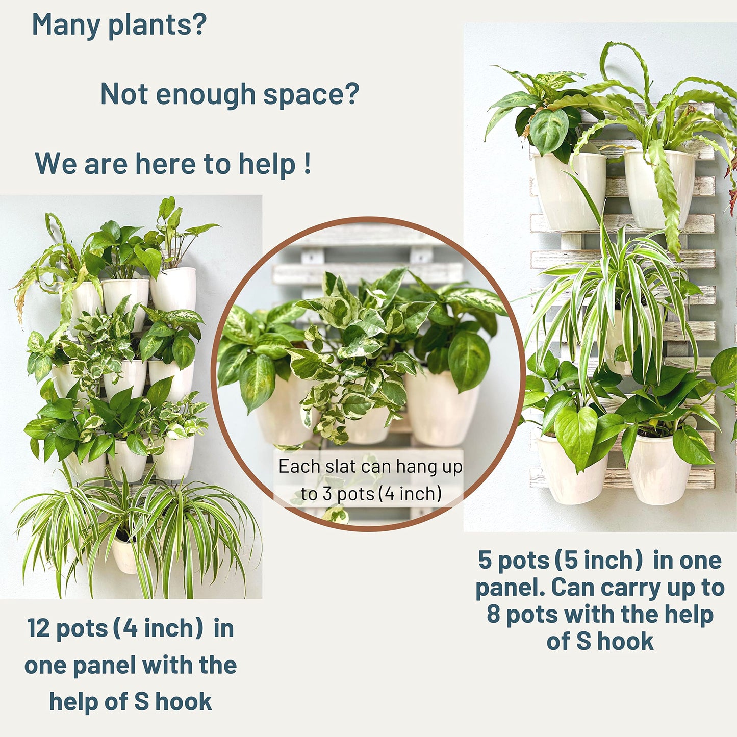 ShopLaLa Wooden Wall Planter - 2 Pack Wall Hanging Planters for Outdoor Plants Rustic White Wall Mounted Wood Ladder for Flower Pots Holder Vertical Herb Garden System Green Decor 23.6" (60cm)