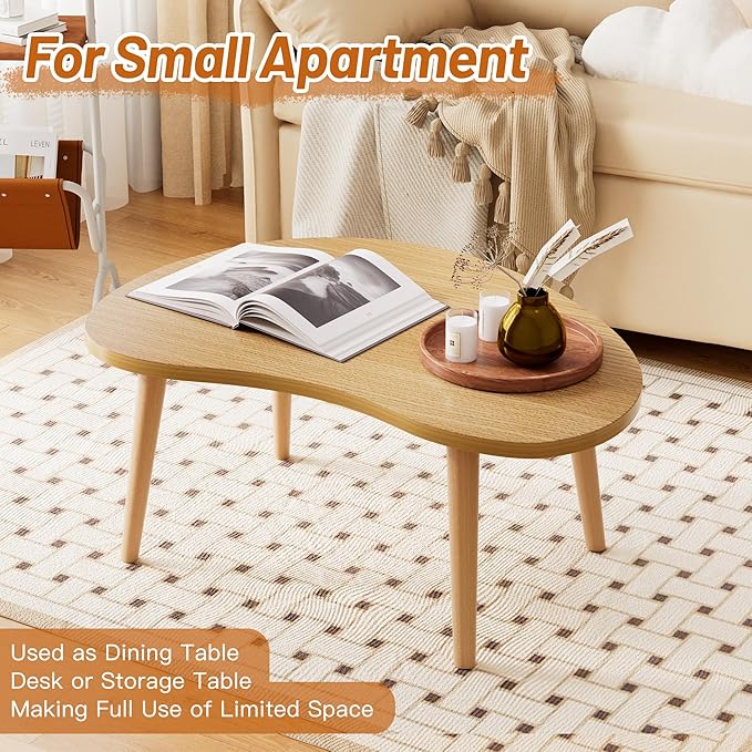 Small Coffee Table, Low Table with Solid Wood Legs, 23.6" Mini Mango Accent Table Side End Table, Floor Table Desk for Sitting on The Floor, Coffee Tea Table for Living Room, Dorm, Apartment, Natural
