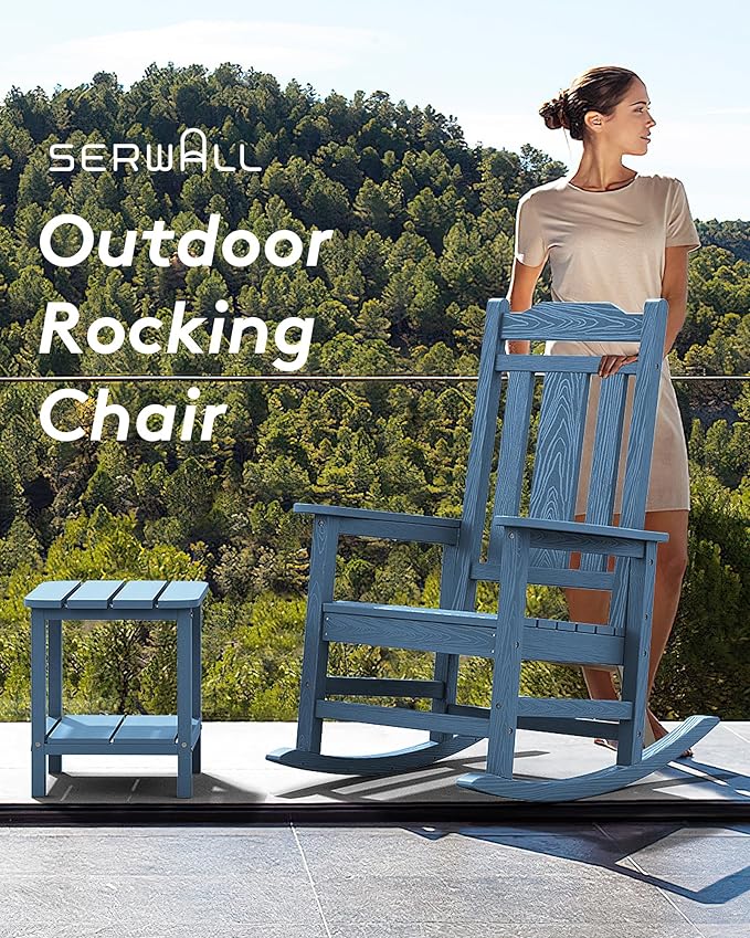 SERWALL Oversized Rocking Chair, HDPE Outdoor Rocking Chairs Set of 4, Patio