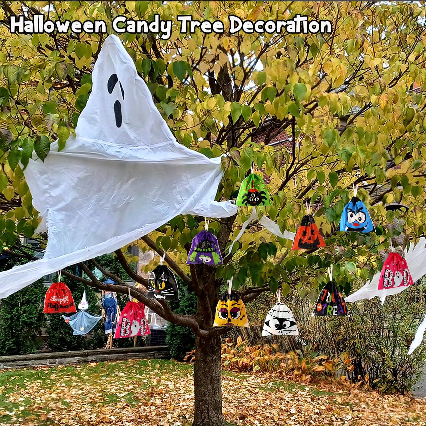HOIIOH 120 Pcs Halloween Treat Bags Bulk, 6x6 Inch Drawstring Candy Bags