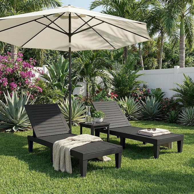 Lounge Chair Outdoor, High-Impact PP 5 Position Adjustable Tanning Chair