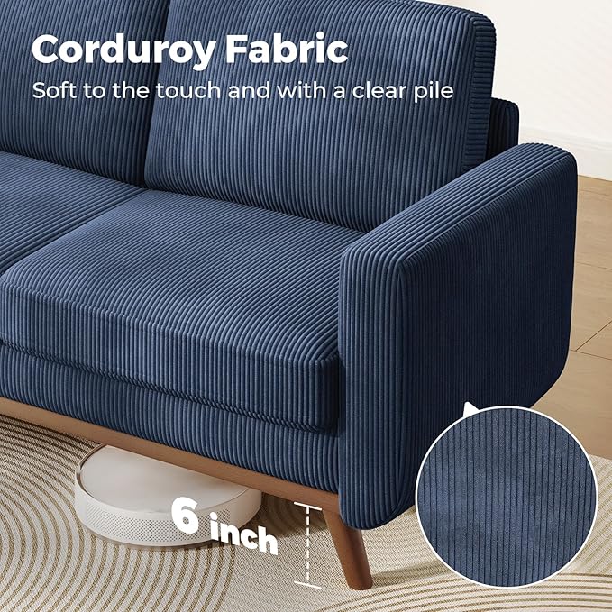 Vesgantti 68" Loveseat Sofa Dark Blue, Comfy Corduroy Couch