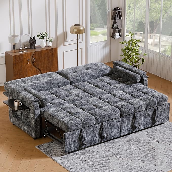 Convertible Sleeper Sofa Bed, 86 Inch Chenille Pull Out Couch