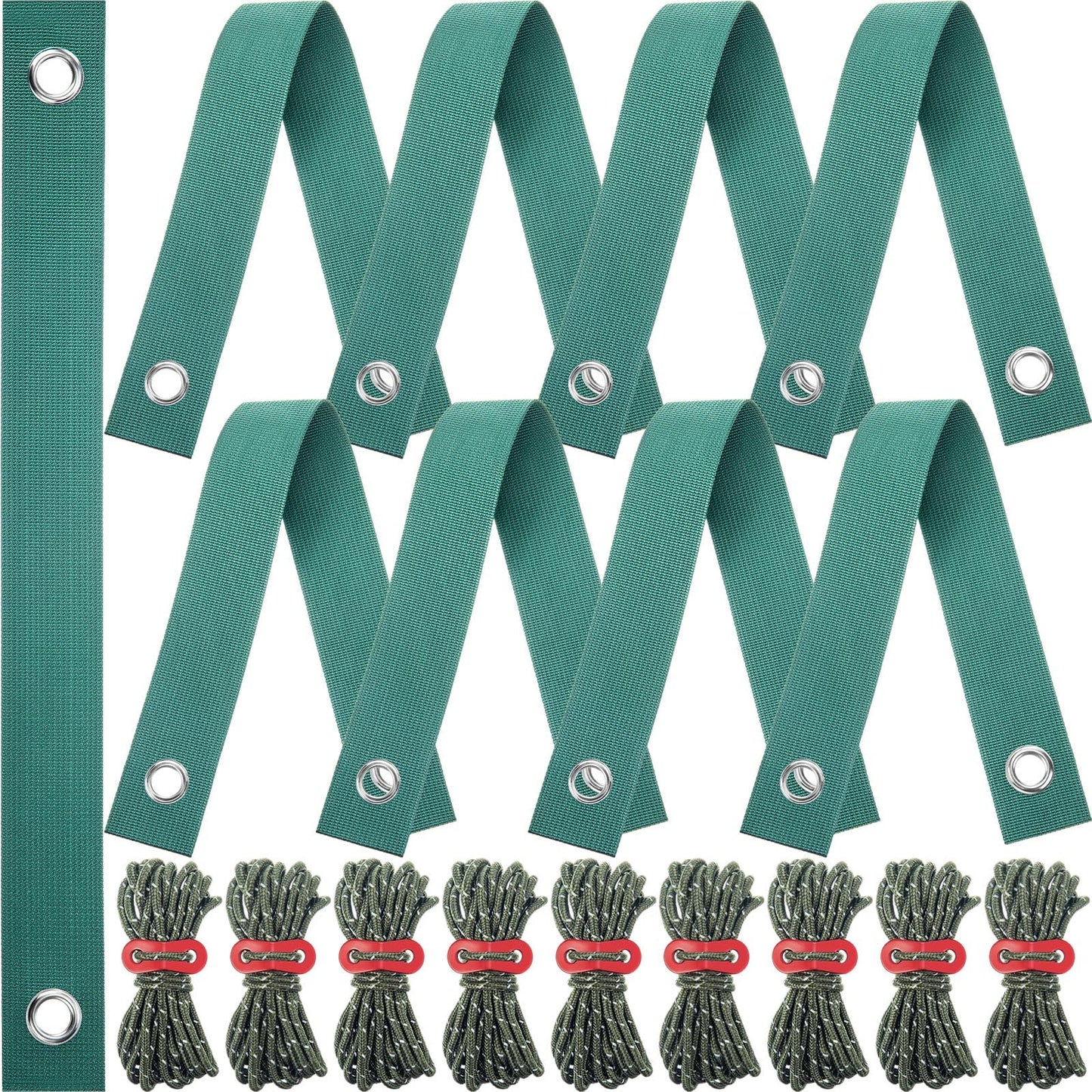Sintuff 9 Set Heavy Duty Tree Stake Kit 15.75 Inches/ 40 cm Tree Straps for Staking and 13.12 ft/ 4 m Dock Lines Rope for Support Anchoring Home Leaning Plant Straightening Garden Tent(Green)
