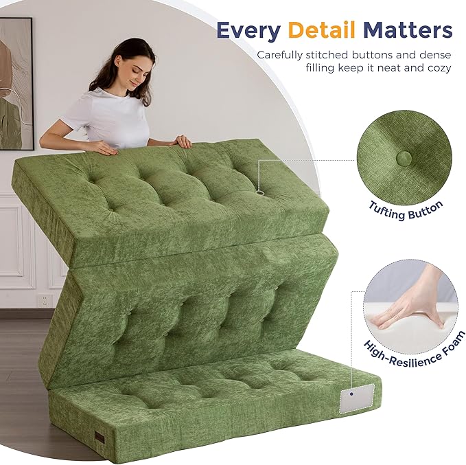 MAXYOYO 6" Folding Sofa Bed for Floor, Tufted Tri-Fold Floor Mattress