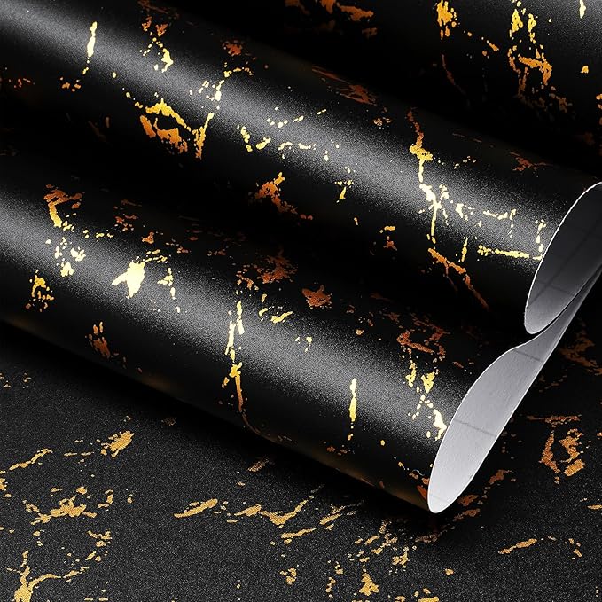 FunStick 24"x200" Modern Black and Gold Wallpaper Peel and Stick Wallpaper