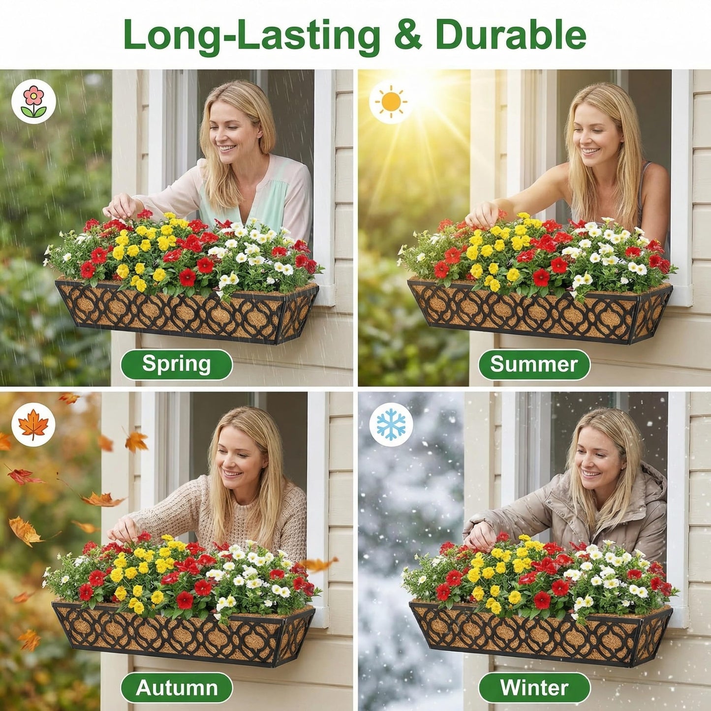 Y&M Deck Railing Planter Boxes, Adjustable Balcony Planter for Outdoor Plants, Metal Railing Planter Box for Deck, Fence and Porch, Window Boxes Outdoor, Sturdy Hanging Planter-24inch 2pcs
