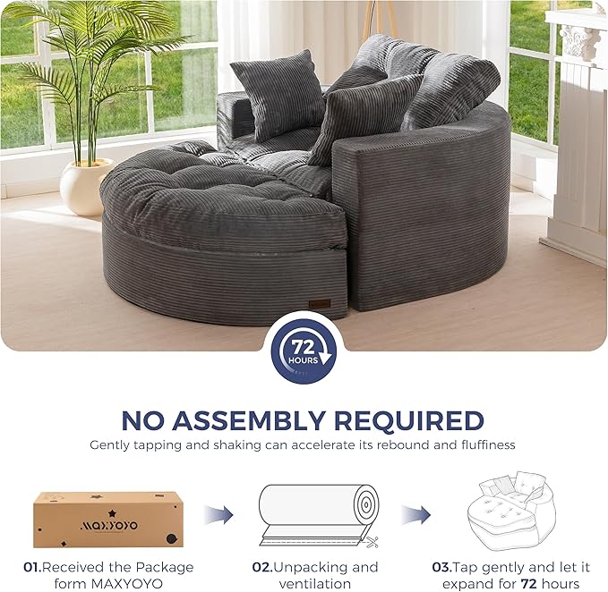 MAXYOYO Oversized Round Chaise Lounge Sofa, Upholstered Lounge Chair