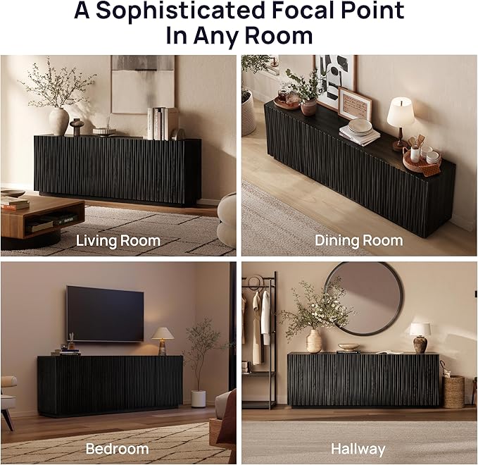 70" Fluted TV Stand for TVs Up to 50/55/65/75", Mid-Century Modern