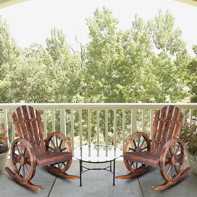 Outvita Adirondack Rocking Chair, Wood Wagon Rocker, Outdoor Wooden Carbonized