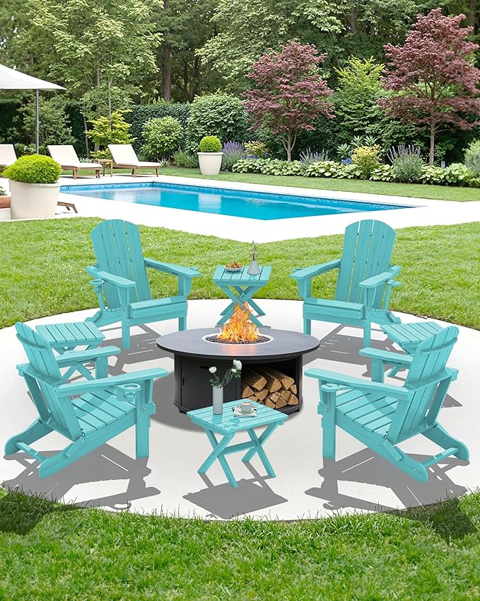 SERWALL Folding Outdoor Side Table Set of 2, Portable Adirondack Side Table