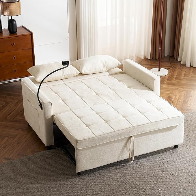 3 in 1 Convertible Sleeper Sofa Bed, 56.9" Small Pull Out Couch Bed