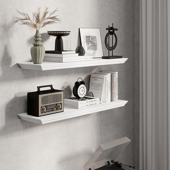 Fun Memories Floating Shelves 36 Inch Long, 9.3 Inch Deep Classic Crown Molding