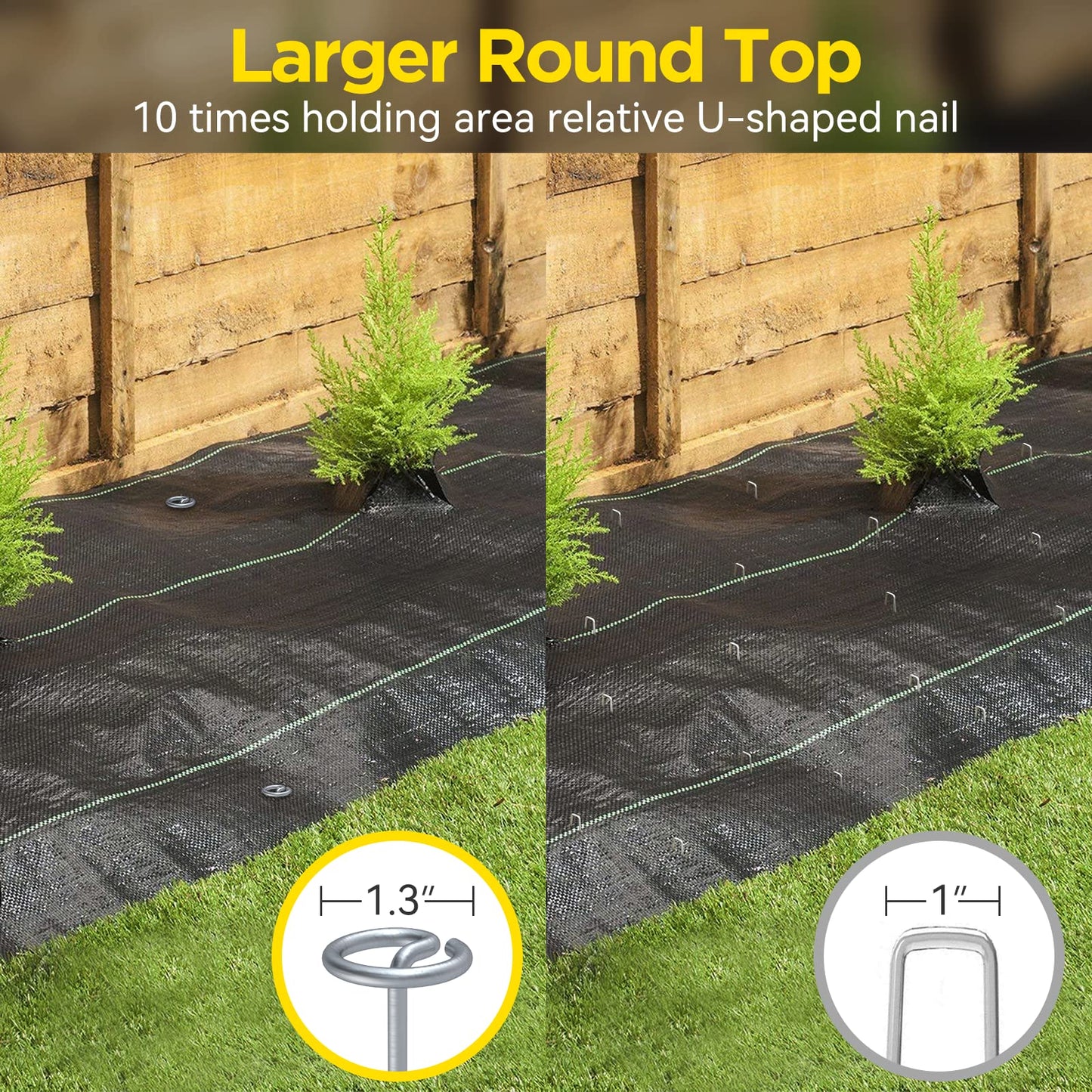 GZBEVITAR Landscape Fabric Pins, Thickened 8 Gauge Circle Top Landscape Pins, Not Easy to Bend 6 inch Galvanized Landscape Fabric Stakes, More Holding Power Than U-Shape Garden Staples (40)