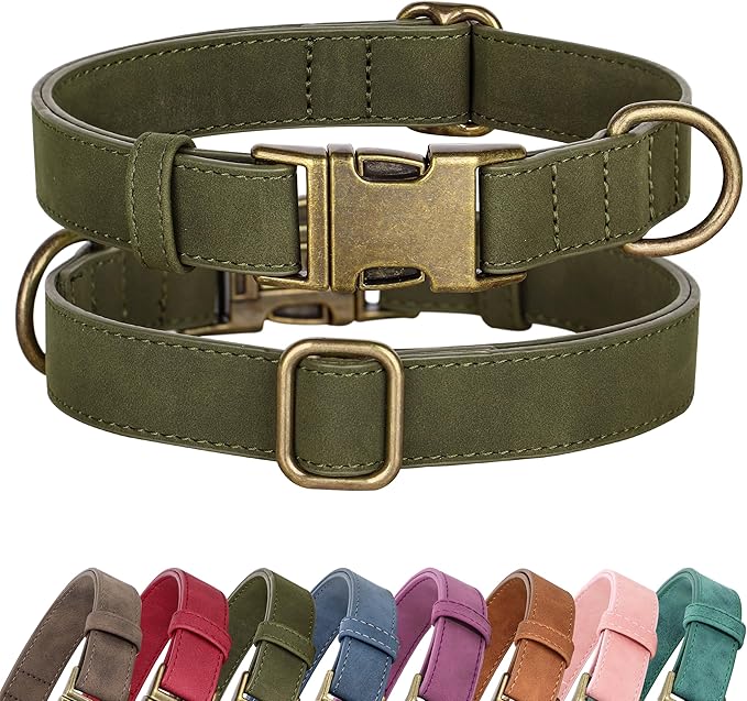 Didog Soft PU Leather Dog Collar, Stylish Quick Released Dog Collars for Small Dogs, Easy Clean Adjustable Pet Collar for Daily Walking, Dark Green, S Fit 10-15" Neck
