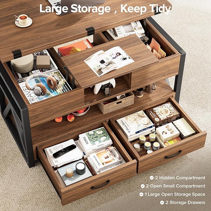 Memobarco 40" Lift Top Coffee Table, 4 in 1 Multi-Function Lift Coffee Tables