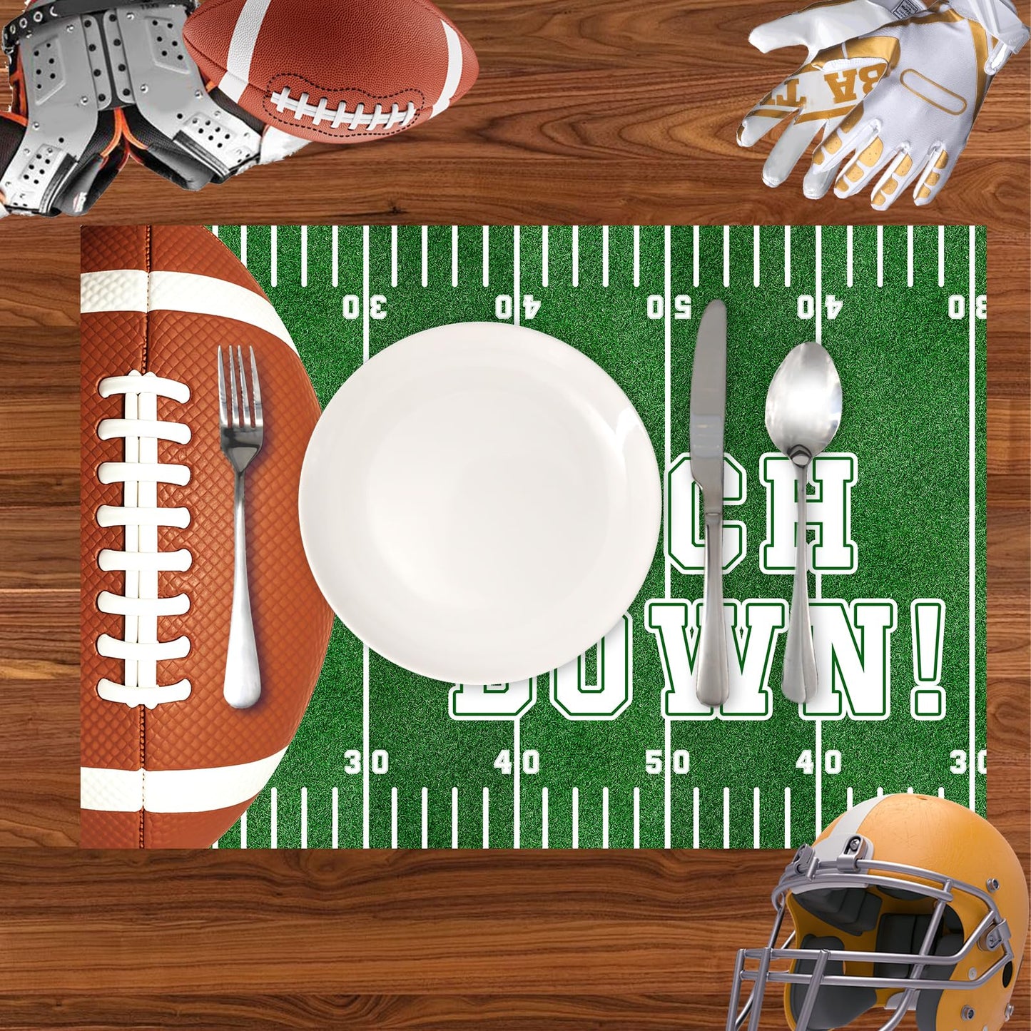 CHAROUP 50 Pack Disposable Football Paper Placemats, Football Theme Table Mats 16x11 inch Rugby Disposable Placement Mats for Outdoor Sport Theme Party Supplies Kitchen Dining Table Decoration