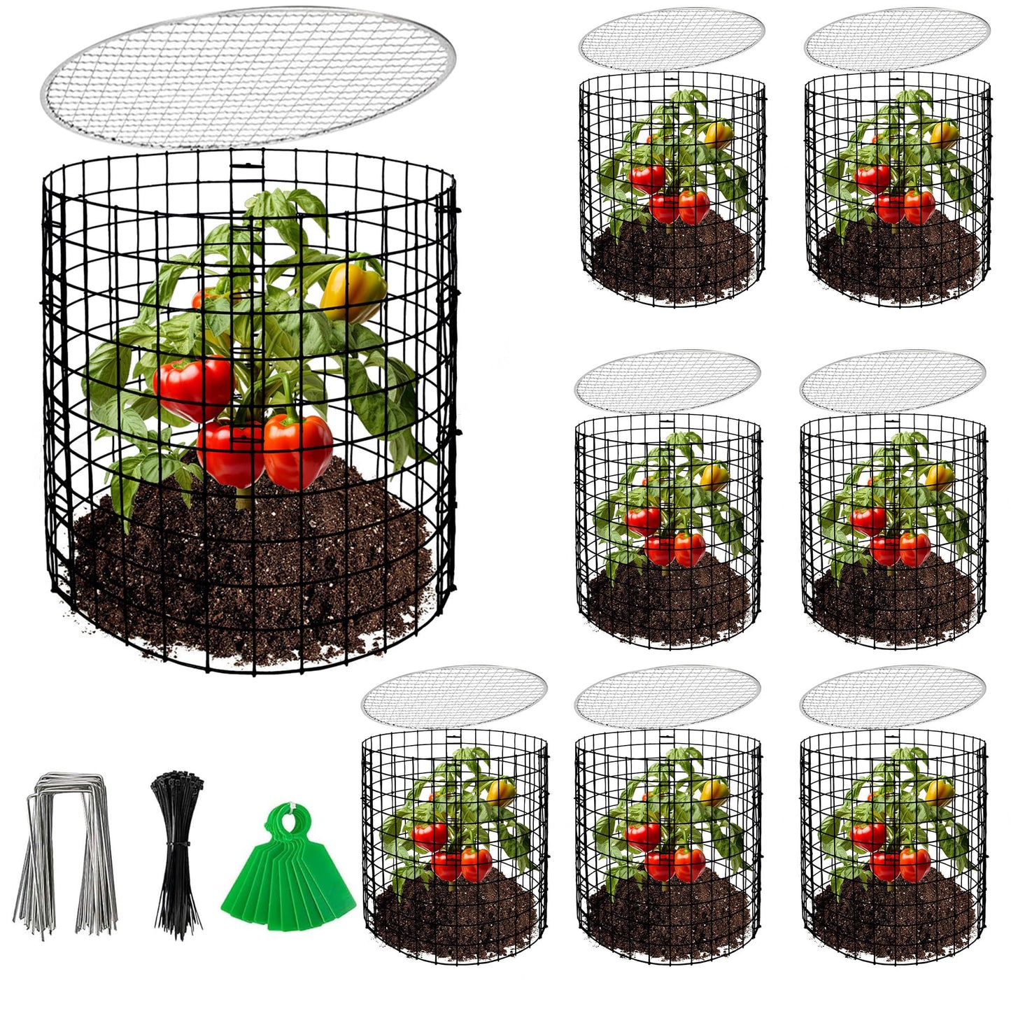 Adnee 8 Pack Wire Plant Protector with Cover-12" x 11" Detachable Plant Protector Metal Plant Cages-Garden Plant Cages for Flower Vegetable to Keep Animals Out