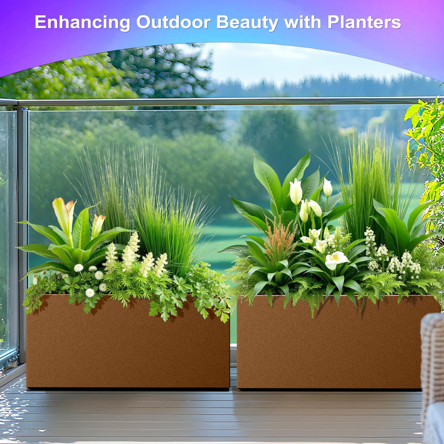 Tall Metal Planter, 10" W×16.3" H Large Rectangular Planter Box for Outdoor or Indoor, All-Weather Durable Plant Box with Drainage Holes & Removable Shelf for Patio, Porch, Garden, Trees, Flowers