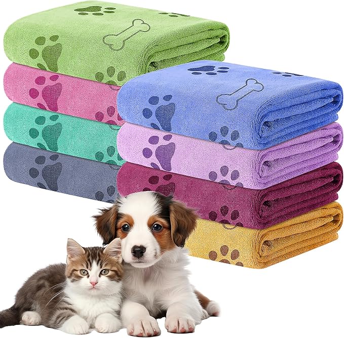 8Pcs Dog Towels for Drying, 55 x 28 Inch Quick Drying Pet Bath Towels Bulk Colorful Pet Grooming Towel Absorbent Microfiber Towel for Small Medium Large Dog Puppy Cat