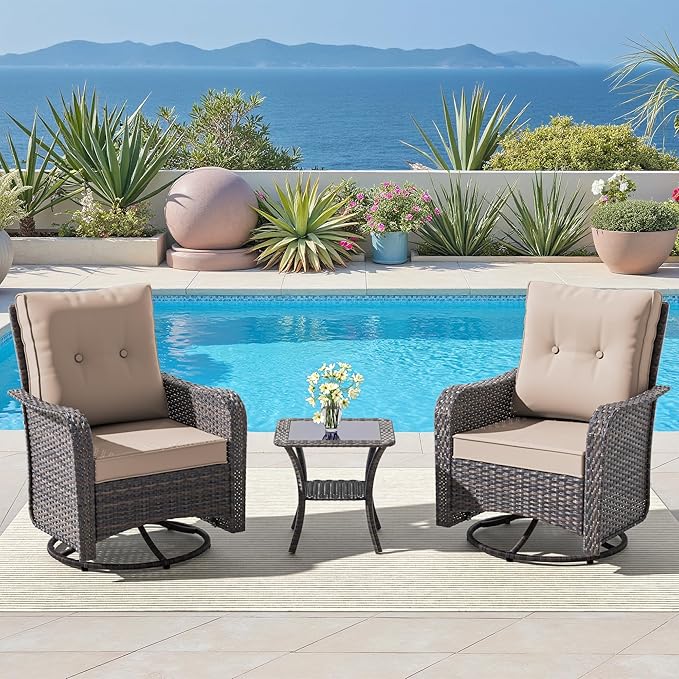 ALAULM 3 Piece Wicker Patio Chairs Outdoor Swivel Rocker Chairs