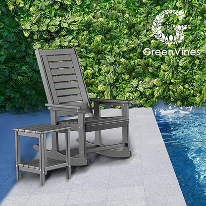 GREENVINES Outdoor Rocking Chairs | Set of 4 | Porch Rocker | HDPE Plastic | Grey | Oversized Rockers | High Back | Big & Tall | Ladder Back | for Patio Outside Backyard Balcony Garden
