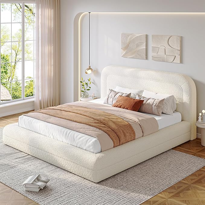 Homkdom Cloud Bed Frame with Headboard, Upholstered Soft Queen Bed Frame with