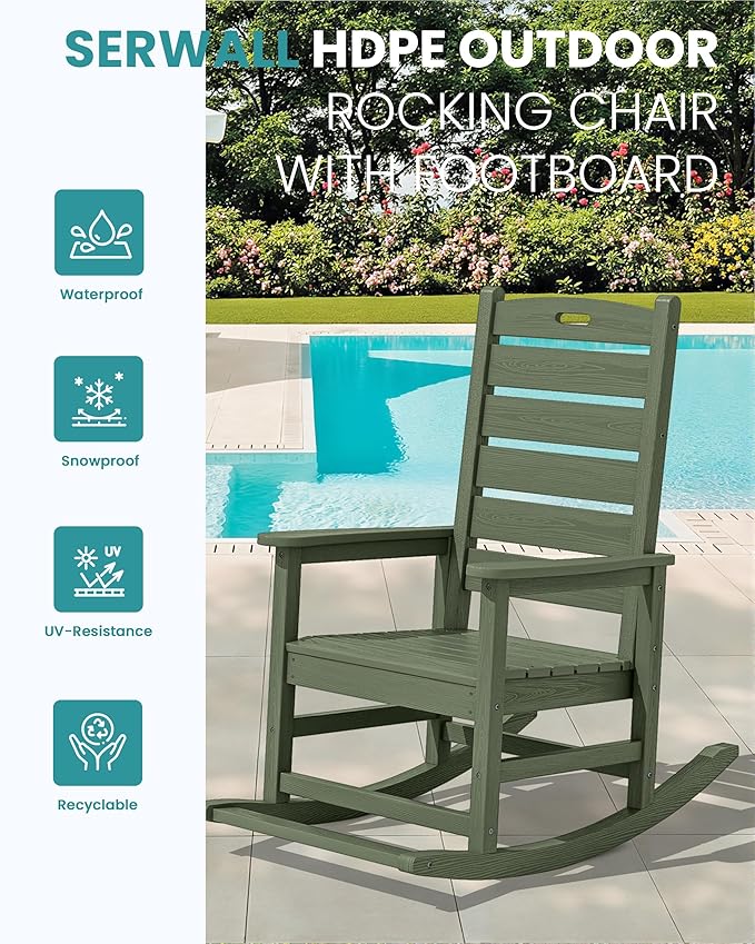 SERWALL Outdoor Rocking Chair, Oversized Rocking Chair