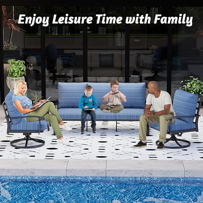 HOMREST Patio Furniture Sets 4 PCS Outdoor Metal Conversation Sets, 360 Degree