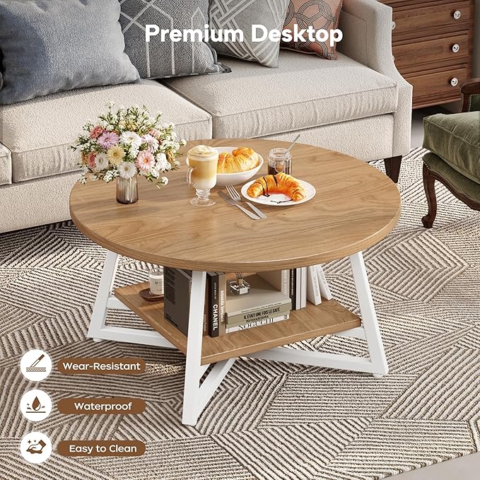 Coffee Table for Living Room, Round Coffee Table, Small Circle Coffee Table