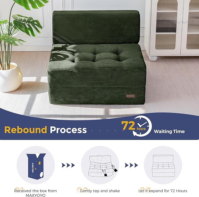 MAXYOYO 8" Folding Sofa Bed, Fold Out Chair Bed Sleeper Chair, Convertible
