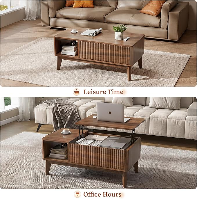 LYNCOHOME Fluted Lift Top Coffee Table