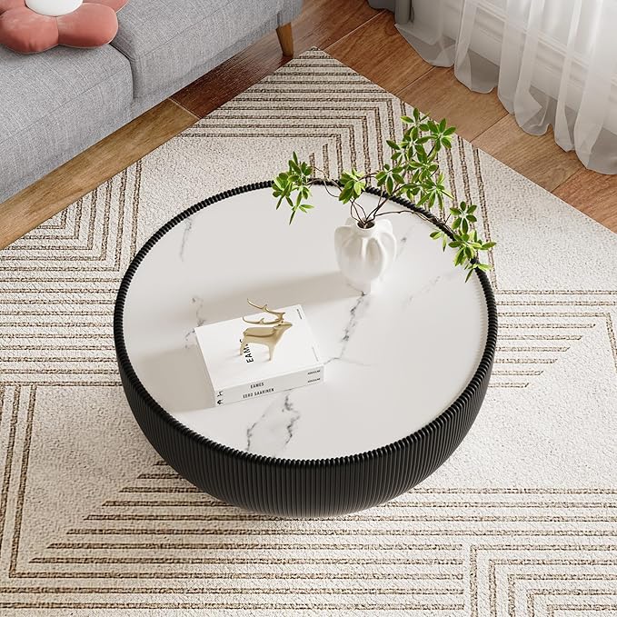 SSLine Bowl-Shape Coffee Table Modern Sintered Stone Top Coffee Table in Black