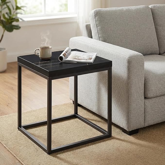 CENSI Modern Square End Table, Extra Thick 1.6" Wood Top & Metal Frame
