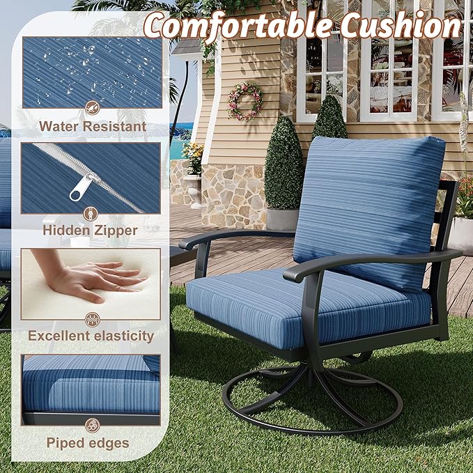 HOMREST Patio Furniture Sets 4 PCS Outdoor Metal Conversation Sets, 360 Degree
