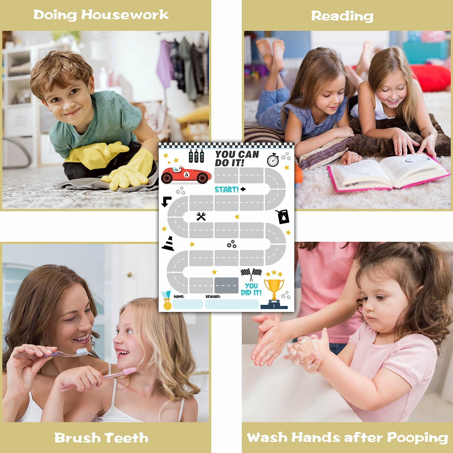 10 Racing Car Reward Chart with 216 Round Stickers, Incentive Behavior Chart for Kids at Home Classroom, Kids Routine Daily Chore Sticker Chart-A08