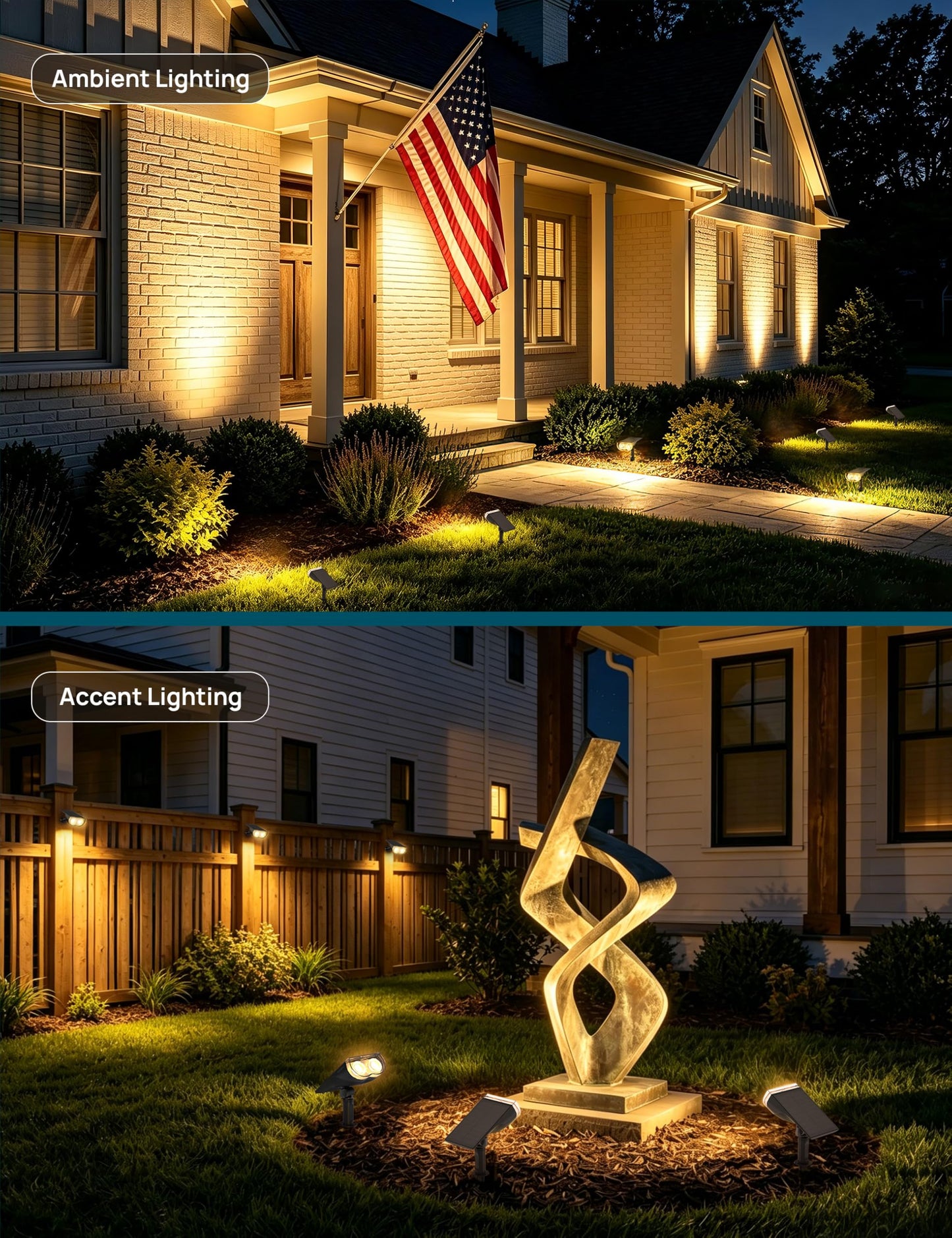 Linkind Solar Lights Outdoor Waterproof IP65, StarRay Dusk-to-Dawn Outdoor Solar Lights, 3 Lighting Modes Solar Spot Lights Outdoor for Garden, Yard, Landscape (Warm White, 2 Pack)