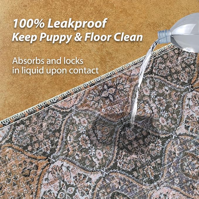 nunubaby Washable Pee Pads for Dogs, Stylish, Non-Slip and Leak-Proof Pee Pads. Reusable Potty Pads for Dogs for Crates and Floors.(Brown/Multi,72" x72" )